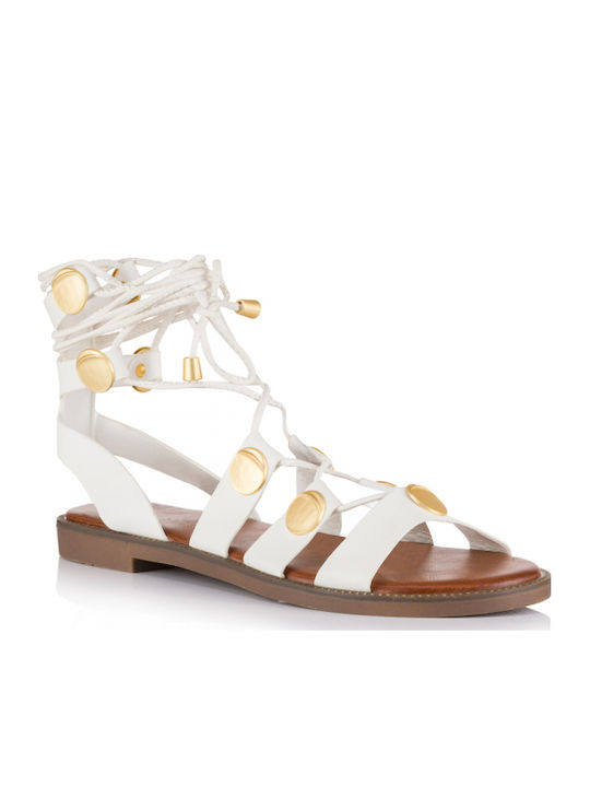 Leather White Women's Flat Sandals