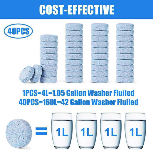 Uraqt U4 Car Glass Cleaning Tablets Set 40 Pieces Multifunctional Windshield Washer Tablets Concentrated Cleaning Discs Windows & Car Screens Cleaner Strong Disinfection Ability Kitchen Bathroom Mirrors Various