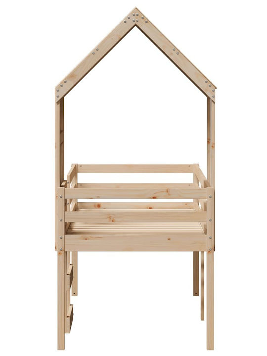 Pat pentru Copii Loft Bed Single Bej pentru Saltea 90x190cm