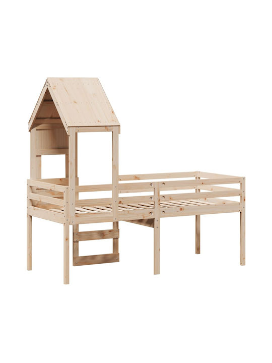 Pat pentru Copii Loft Bed Single Bej pentru Saltea 90x190cm