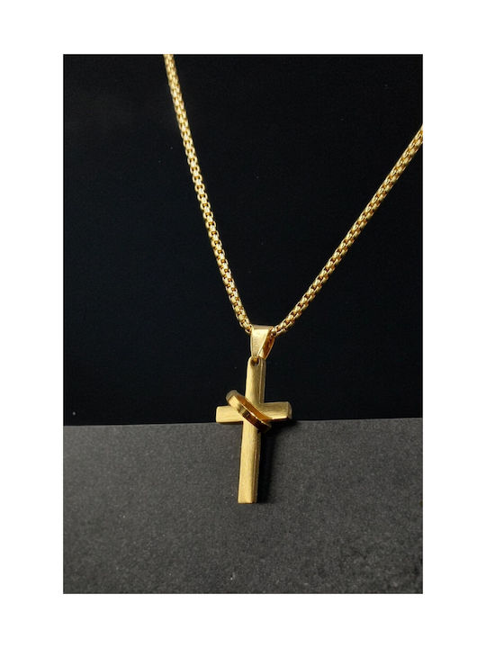 Stahlkette Gold Kreuz Anhänger