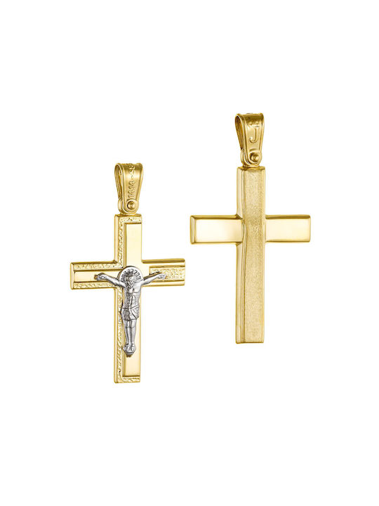 Papoulidis Jewellery Herren Gold Kreuz 14K Beidseitig mit Kette