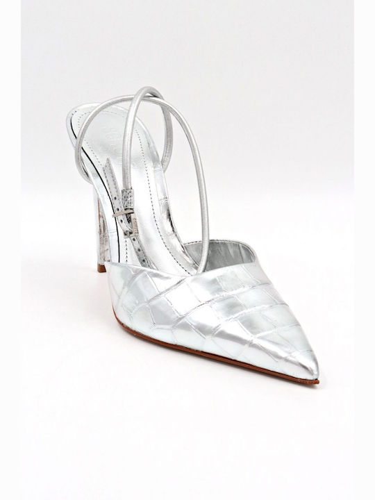 Schutz Leather Women's Sandals Silver with High Heel