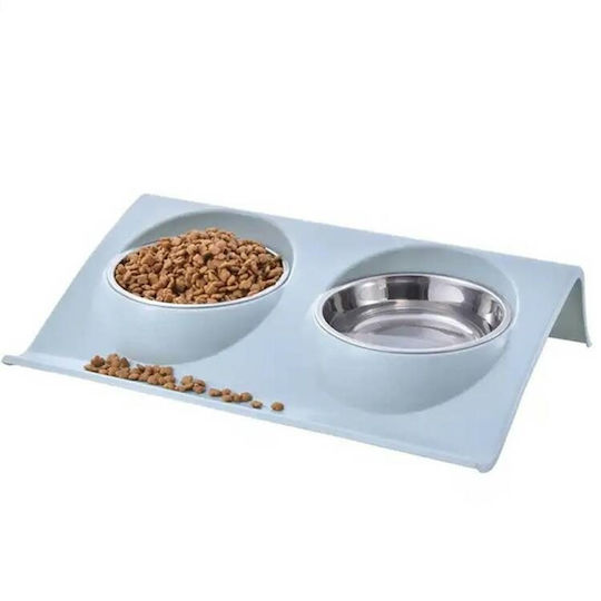 ATL Edelstahl Schalen Futter & Wasser für Hund & Katze auf Basis von 2x 11cm in Blau Farbe