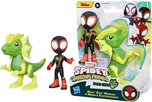 Action Figure Spider-Man Dino-Webs, Miles Spin Morales And S Electrosaurus 10cm.