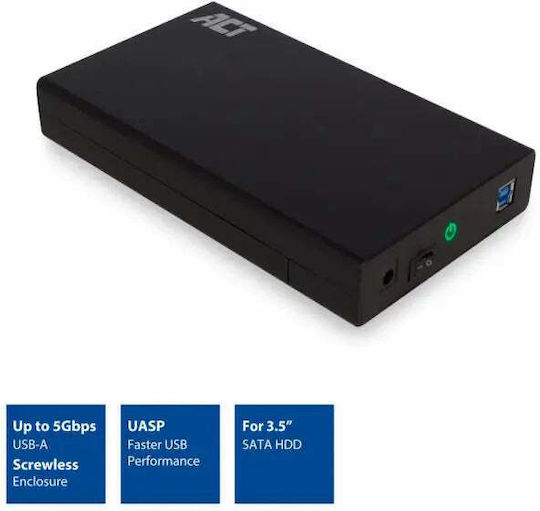 Carcasă pentru hard disk Act Ac1405 3.5" SATA USB 3.1 Gen1 USB 3.0, negru