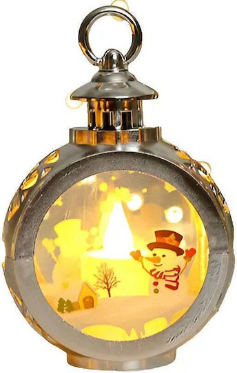Crăciun Sticlos Lampion Argintiu Baterie Snowman 13.5x9cm.
