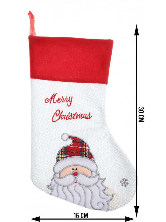 Weihnachtliche Dekorative Socke mit Άγιο Βασίλη L30xB16cm. Weiß