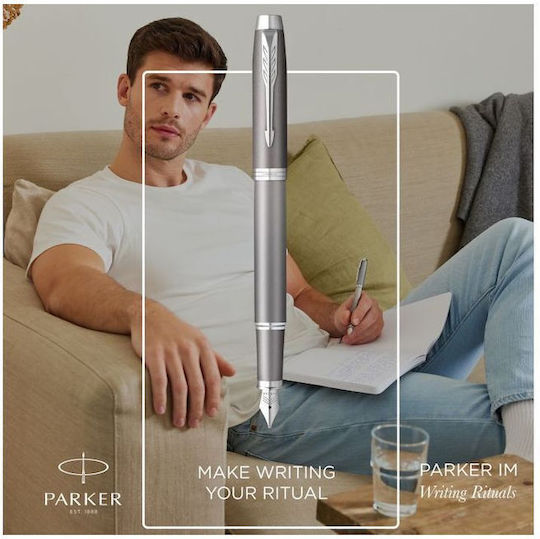 Parker Writing Pen Medium Gray made of Brass with Blue Ink