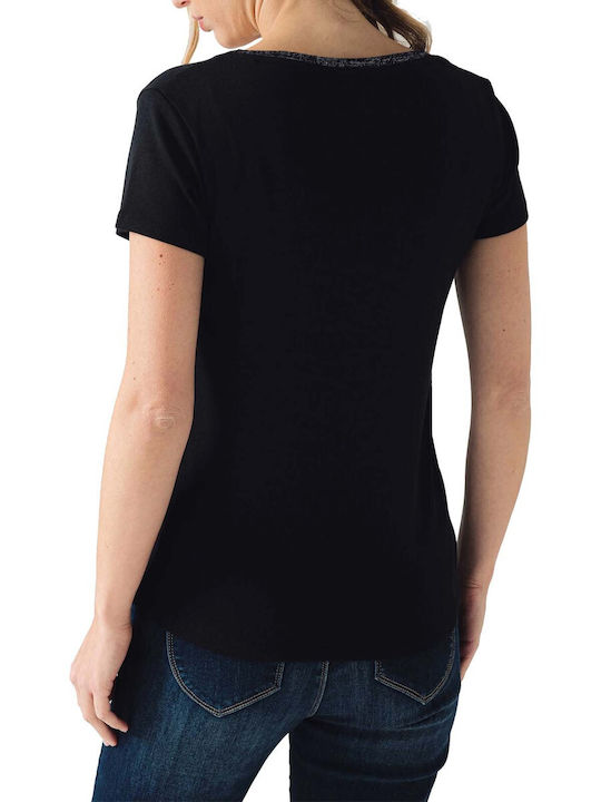 C'est Beau La Vie Damen T-shirt mit V-Ausschnitt Black