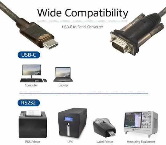 Act Ac6002 Konverter USB-C Stecker RS232 Stecker 9 Pin 1,5 m Schwarz