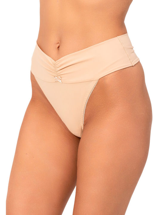 Avangard High-waisted Women's Brazil with Lace Beige