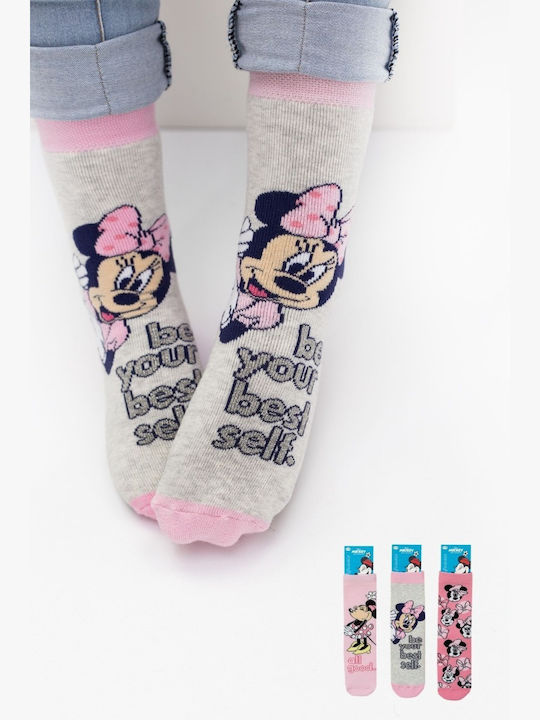 Șosete antiderapante pentru copii pentru fată Disney MINNIE MOTOS Bumbac 3 perechi Roz