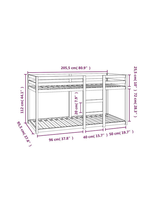 Kids Bed Bunk Single Beige for Mattress 90x200cm