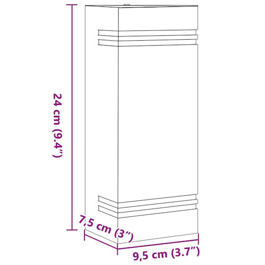 vidaXL Lumină de exterior montată pe perete GU10 IP44 9.5x7.5x24εκ.