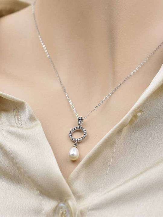 Goldjewels Κολιέ από Ασήμι με Πέρλες & Ζιργκόν