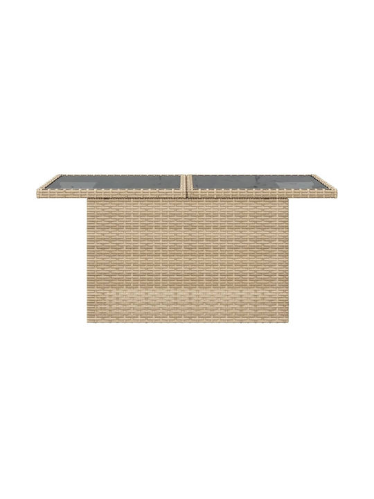 Outdoor Dinner Free Standing Table with Glass Surface and Rattan Frame Natural 100x55x73cm