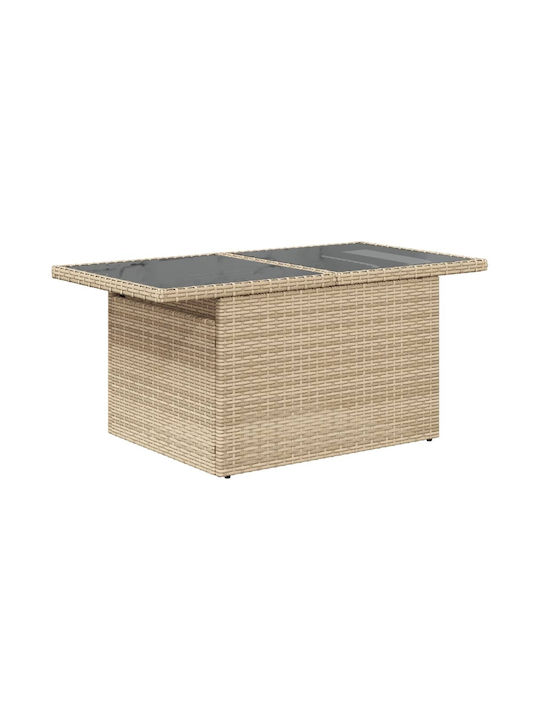 Outdoor Dinner Free Standing Table with Glass Surface and Rattan Frame Natural 100x55x73cm