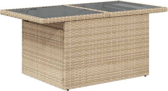 Masa pentru spații exterioare Rattan cu suprafață din sticlă Bej 100x55x73buc