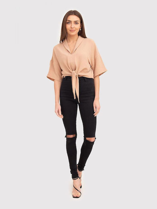 Ax Paris Damen Bluse Beige