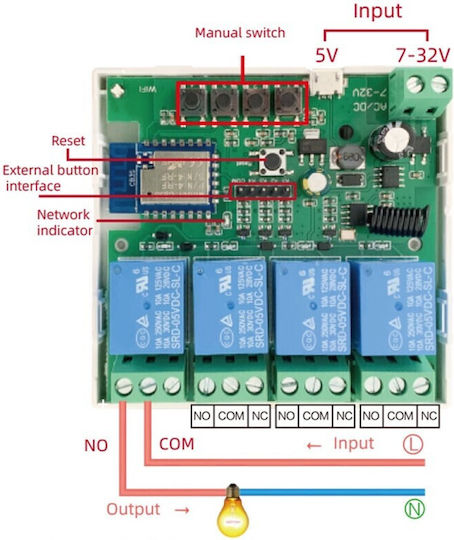 Aubess Интелигентен Превключвател 4 Канала Wi-Fi & RF