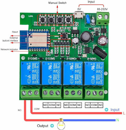 Aubess Smart Switch 4 Channels Wi-Fi & RF