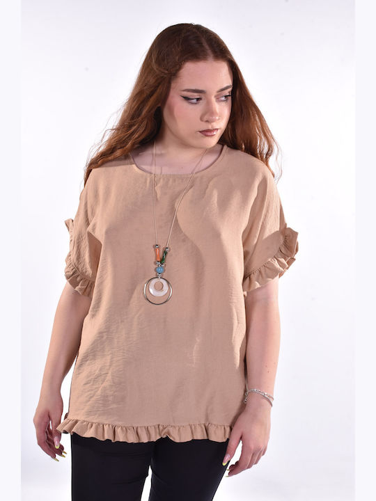 Raiden Women's Blouse Short Sleeve Brown