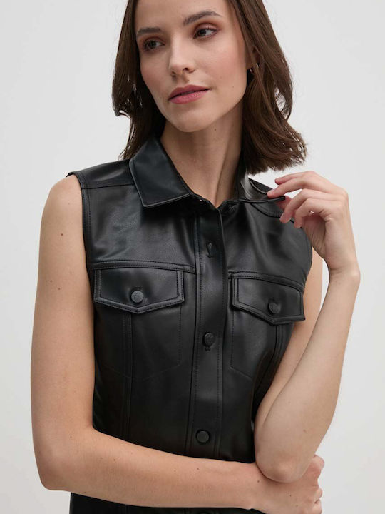 Midi Abendkleid Leder Schwarz