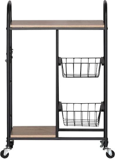 Rectangular Măsuță auxiliară Din lemn cu Roți Negru L57xW30xH85cm.