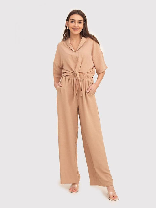 Ax Paris Women's Beige Set with Trousers in Wide Line