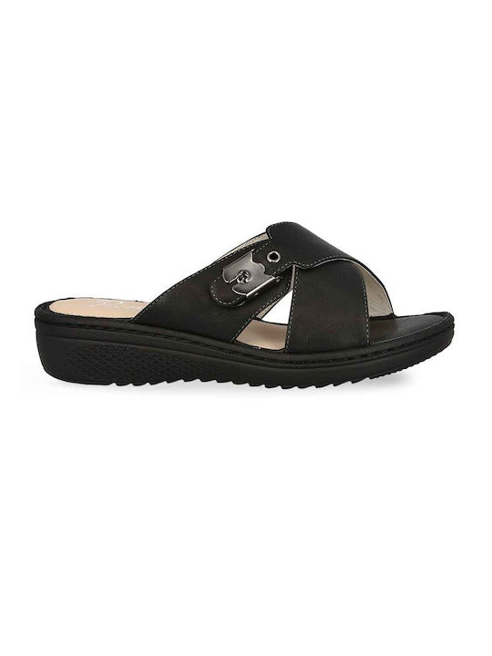 Parex Leather Women's Flat Sandals Anatomic in Black Color