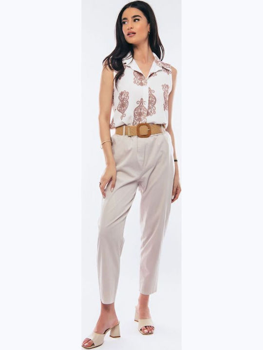 Damen Stoff Hose mit Gummizug Beige