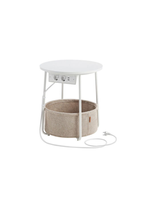 Round Side Table Wooden Matte White / Camel Brown W45xL45xH50cm
