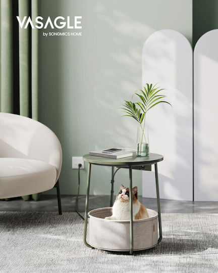 Στρογγυλό Βοηθητικό Τραπεζάκι Ξύλινο Forest Green / Cream White Μ45xΠ45xΥ50εκ.