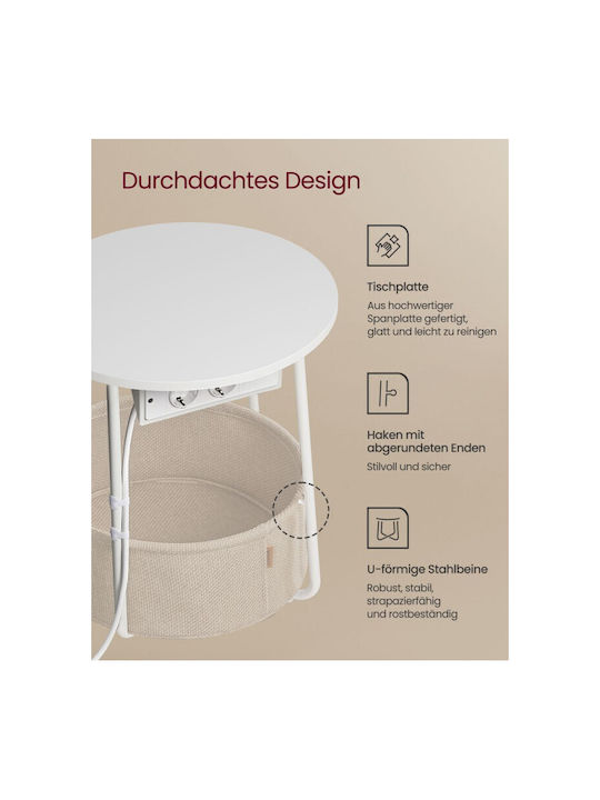 Round Side Table Wooden Matte White / Camel Brown W45xL45xH50cm