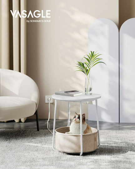 Round Side Table Wooden Matte White / Camel Brown W45xL45xH50cm