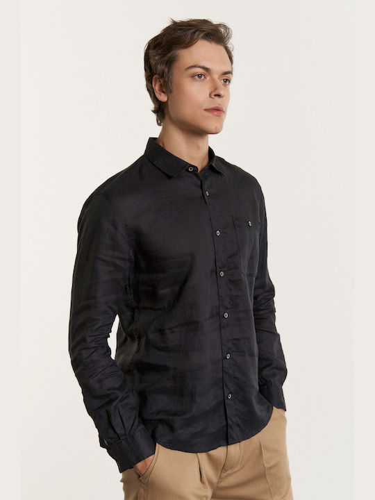 Edward Jeans Men's Shirt Linen Black