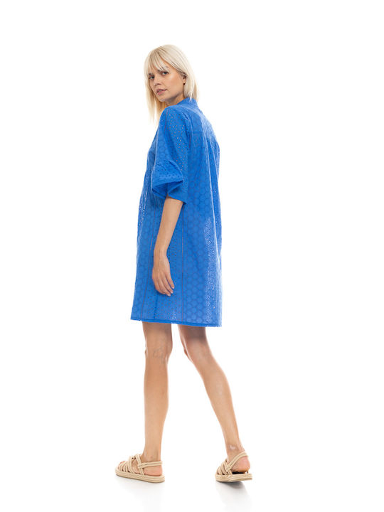 Damen Strandkleid Pink Label Blaues Kleid Regular Fit Baumwolle