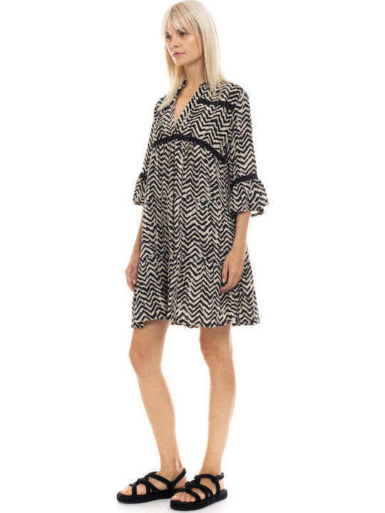 Damen Strandkleid Pink Label Print Minikleid Regular Fit Viskose