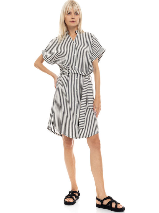 Women's Beachdress Pink Label Shirt Dress Black Striped Regular Fit Cotton