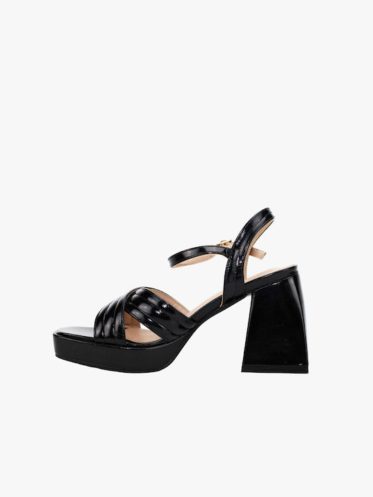 Verde Platform Women's Sandals Black with Chunky High Heel