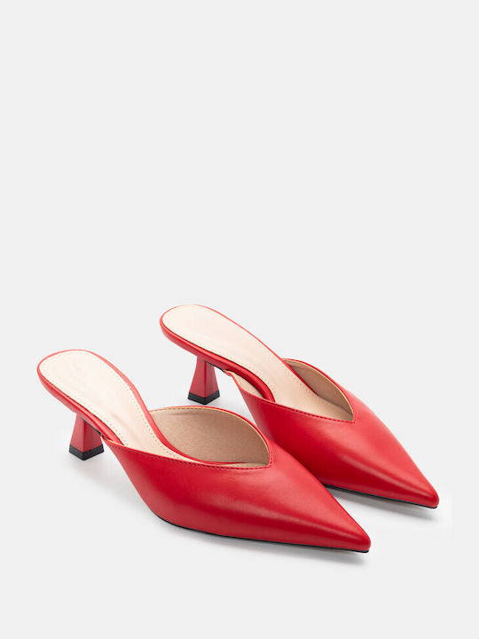 Luigi Heel Leather Mules Red