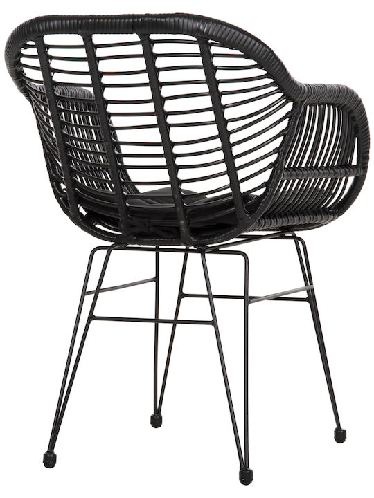 Outdoor Armchair Metallic Allegra Black Velvet-Black Metal with Cushion 58x59x82cm