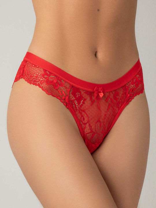 Milena by Paris Cotton Women's Slip with Lace Red