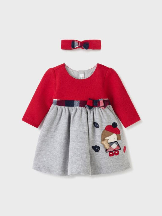 Mayoral Kids Dress Long Sleeve red