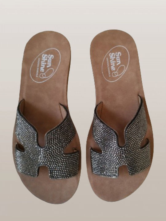 Leder Flache Sandalen für Damen in Schwarz Farbe
