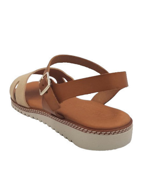 Leather Women's Flat Sandals Anatomic in Beige Color