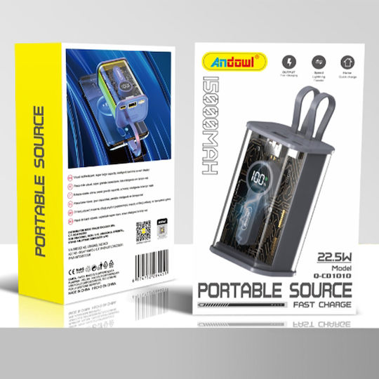 Andowl Q-CD1010 Power Bank 15000mAh 22.5W Μαύρο