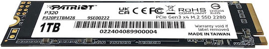 Patriot Viper P320 SSD 1TB M.2 Type with PCI Express 3.0 Connection P320P1TBM28
