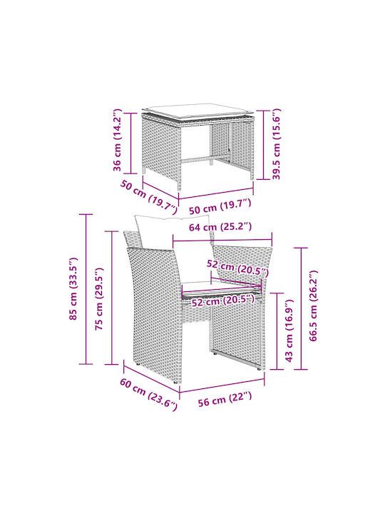 Fotoliu de exterior Rattan Bej cu pernă 50x50x36cm
